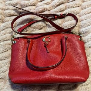 COACH 1317 REMI RED PEBBLED LEATHER GOLD C TOP ZIP CROSSBODY SATCHEL BAG